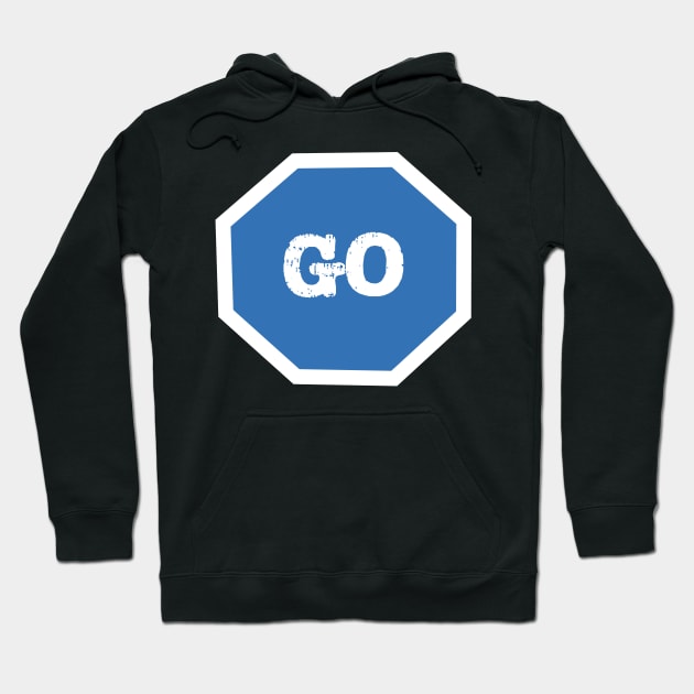 Go Sign Blue Hoodie by The E Hive Design